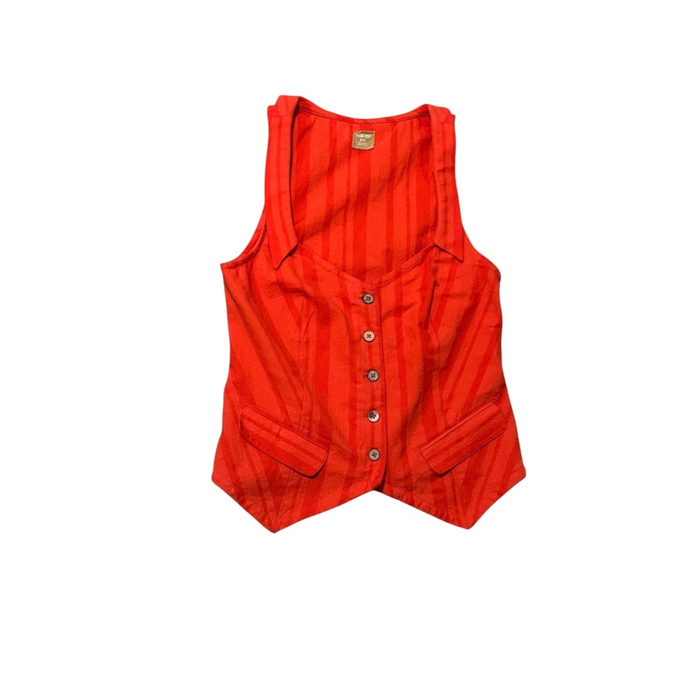 Free People we the free Cara Vest szXS Orange Striped Button Down Waistcoat boho - Picture 2 of 5